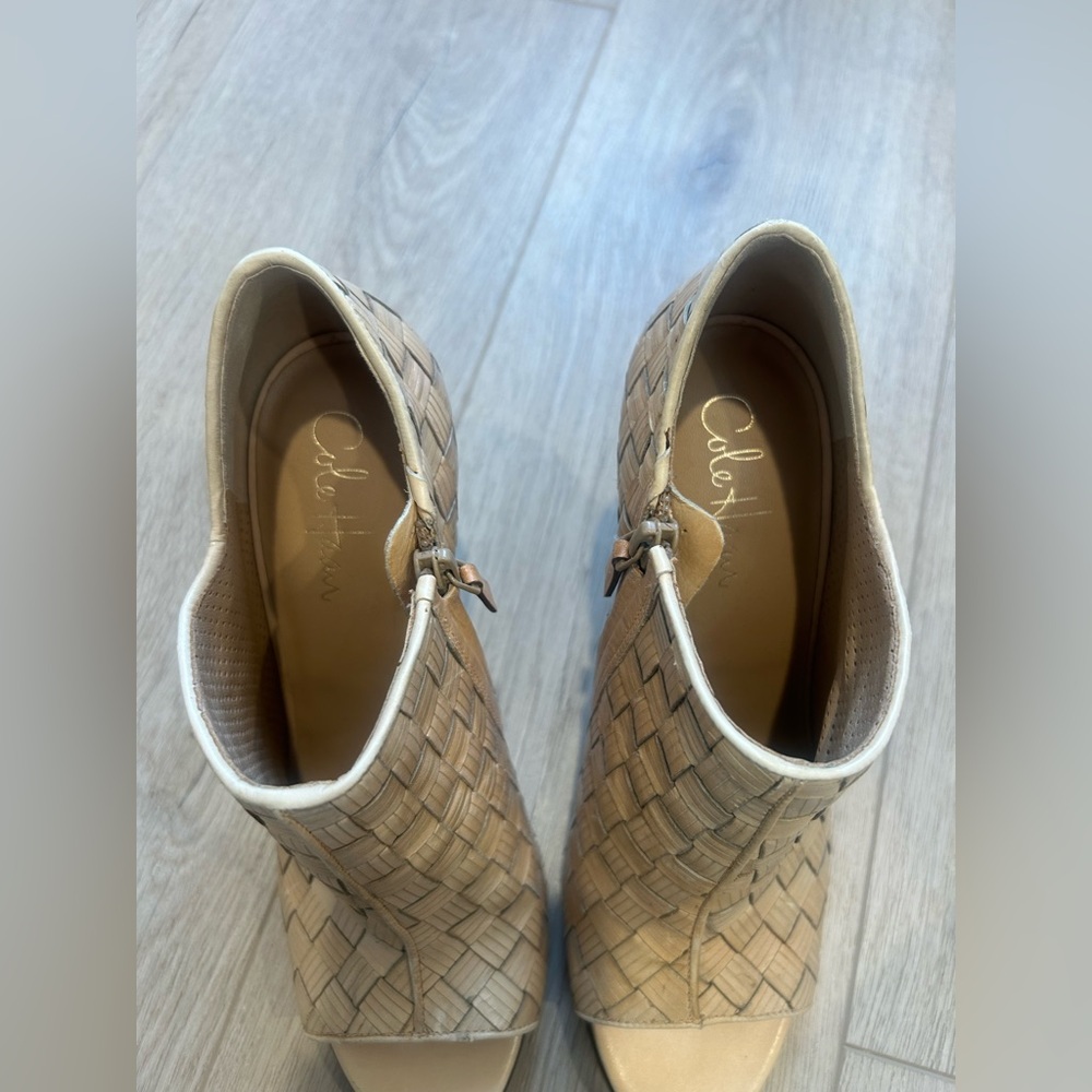 Cole Haan Open Toe Ankle Heel Bootie Woven Office Catalina Peep Toe 8.5 B - Picture 9 of 11
